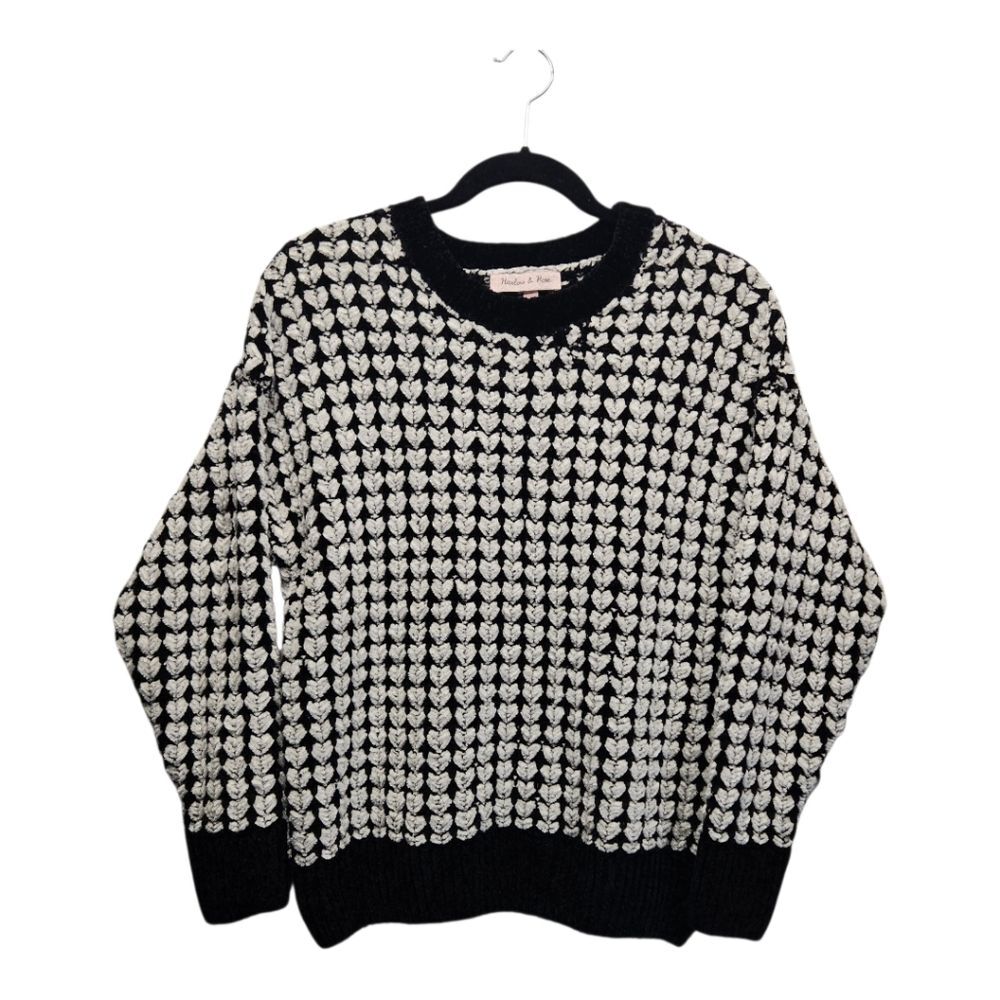 Harlow & Rose Whimsical Super Soft B/W Heart Sweater LARGE GrandmaCore
